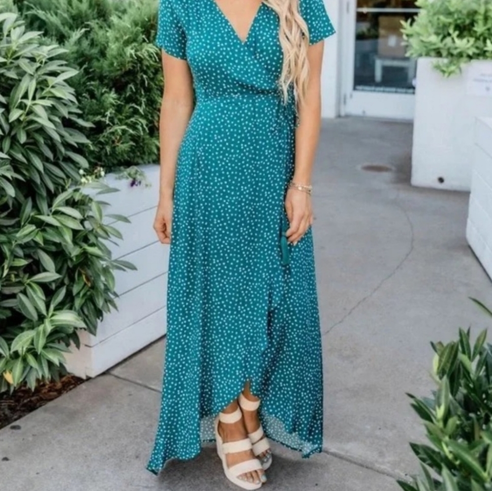 Pink Lily Teal High Low Dress with belt